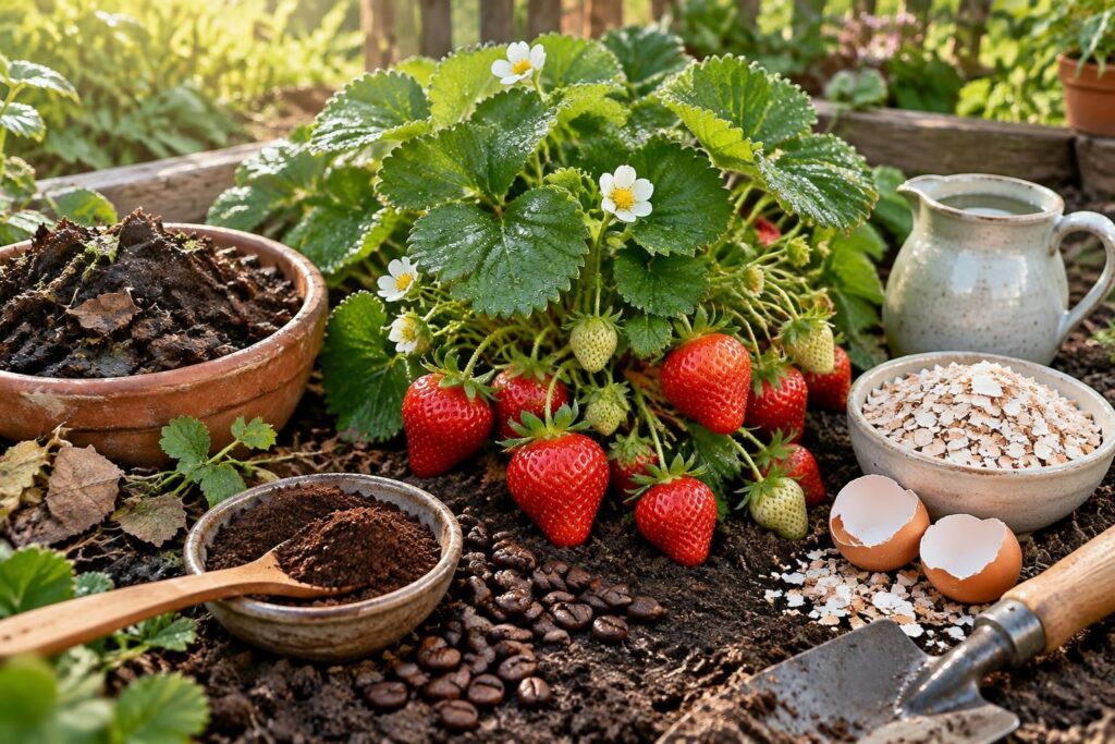 boostez la croissance et la récolte de vos fraisiers avec 3 recettes d’engrais maison faciles, économiques et efficaces.