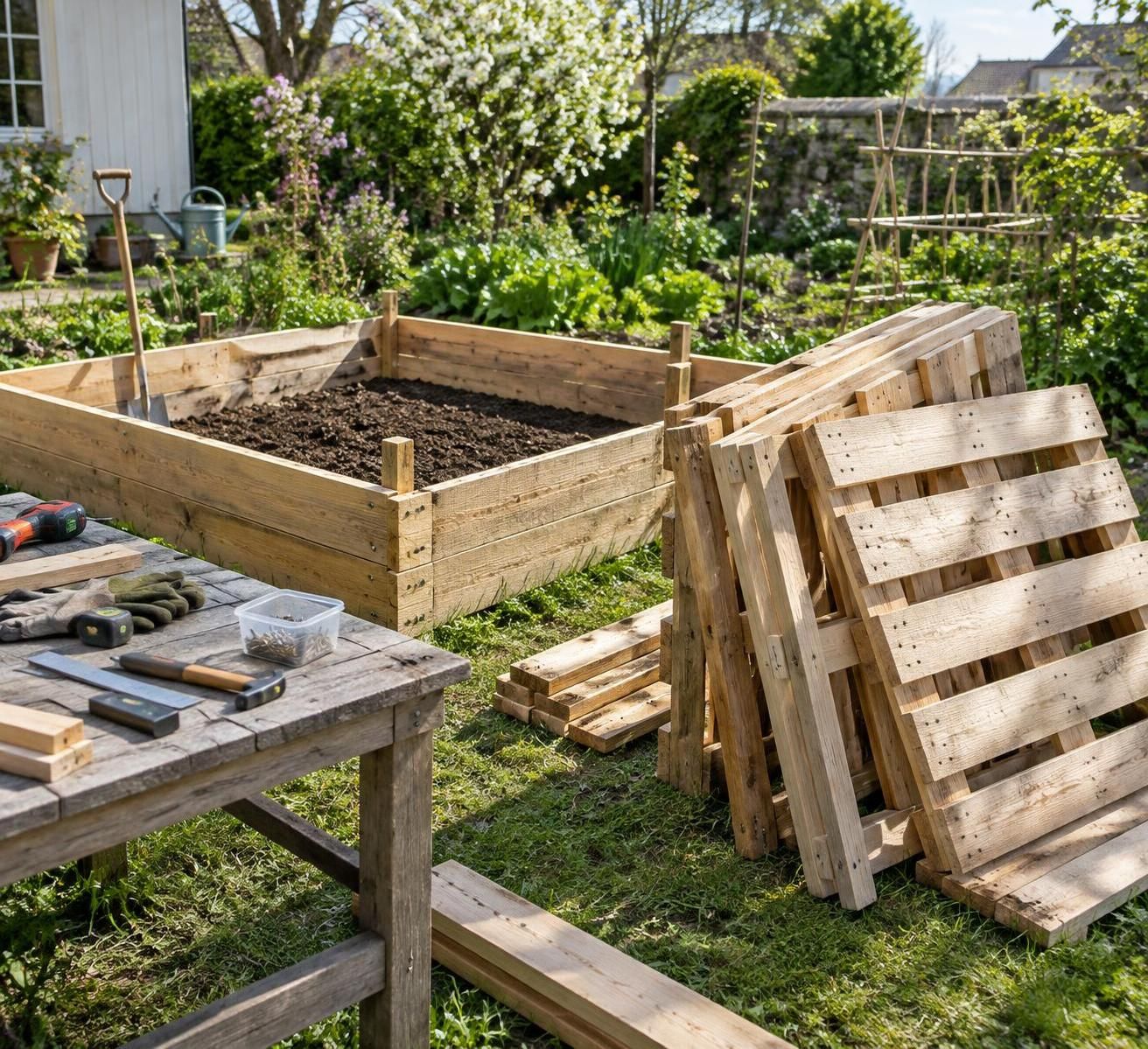 Fabriquer un carré potager en palettes : plan et étapes 2 découvrez comment fabriquer un carré potager en palettes grâce à un plan détaillé et des étapes simples pour cultiver vos légumes facilement.