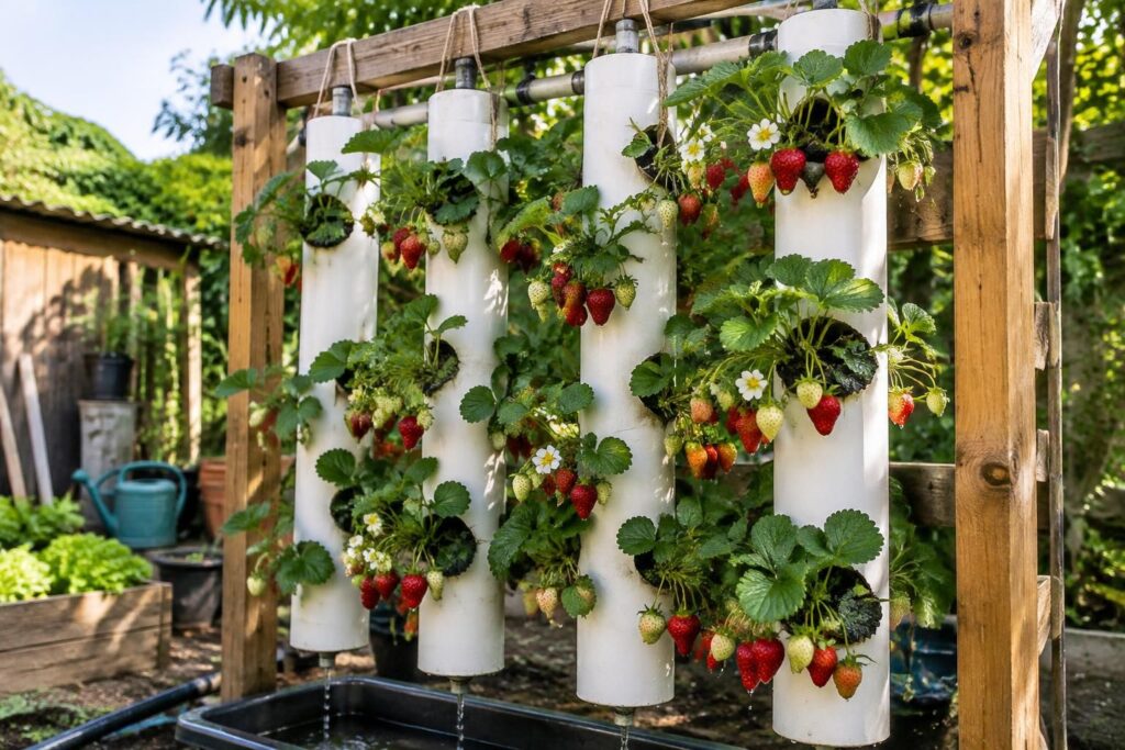 découvrez comment créer un système vertical de fraisiers suspendus avec un tuyau pvc : une solution économique, simple et pratique pour cultiver vos fraises.