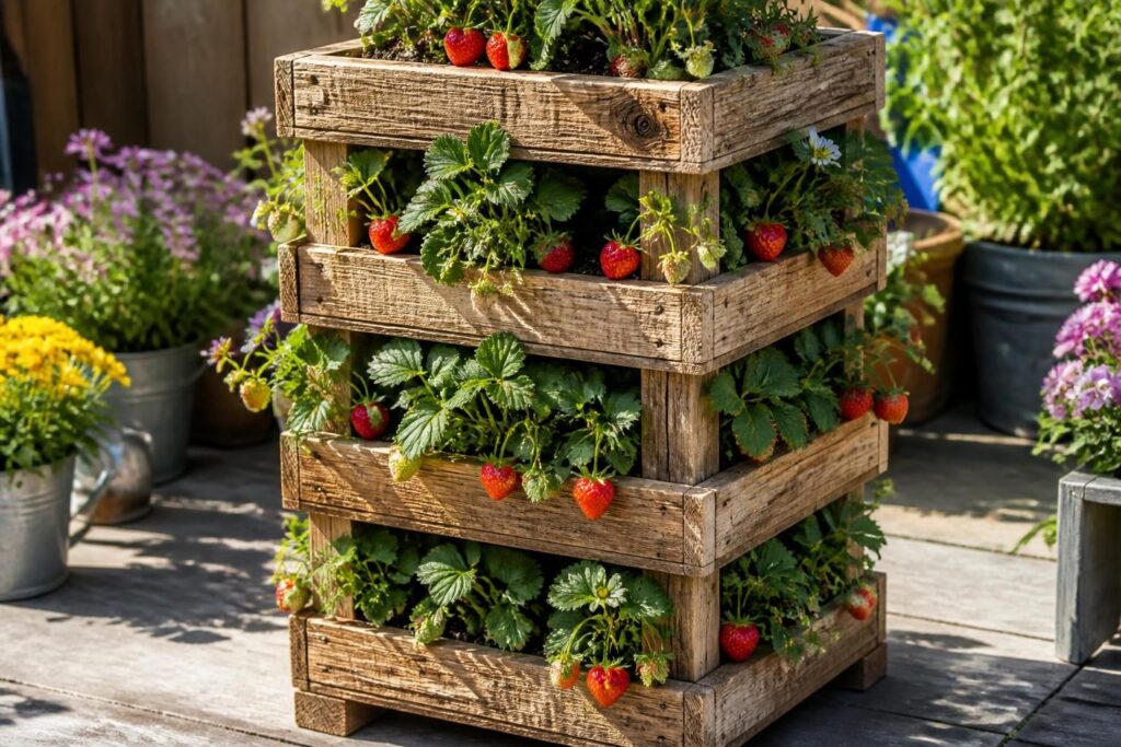 découvrez notre tuto complet pour fabriquer une tour à fraisiers en palette et maximiser l'espace dans votre jardin. astuces faciles et économiques pour cultiver vos fraises en hauteur !